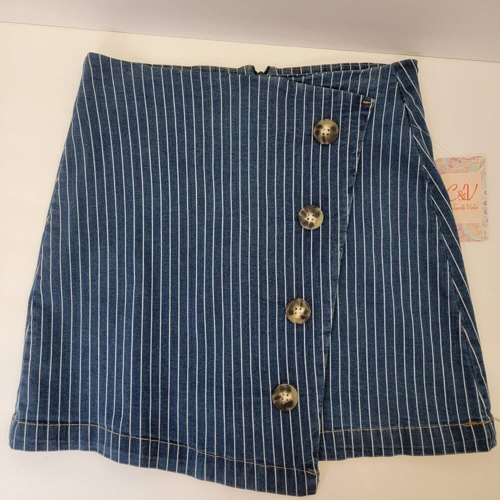 Chelsea & Violet Womens Blue/White Striped Denim Mini Skirt S